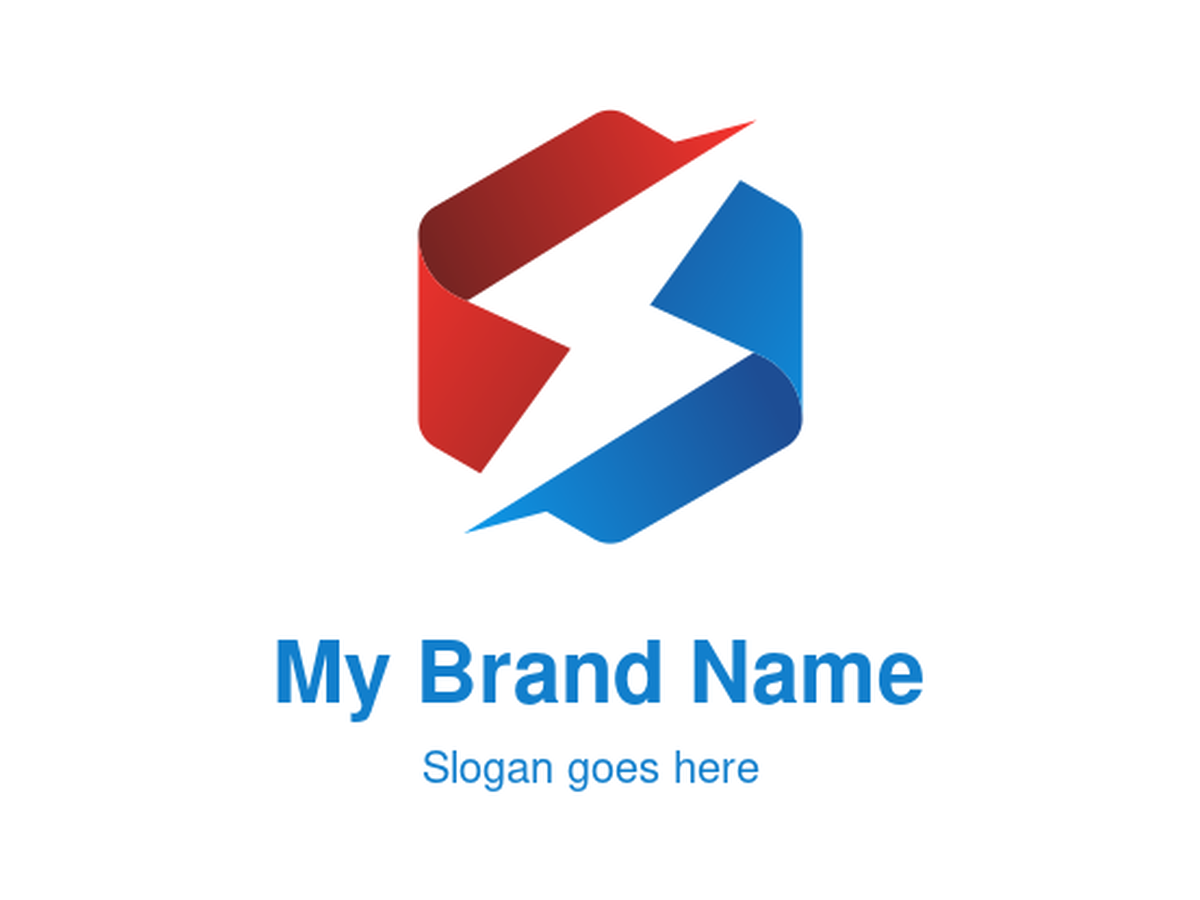 Dynamic Red and Blue Gradient Intertwined Hexagon Logo with Central Lightning Bolt for Energy, Tech, and Fast Connectivity Brands